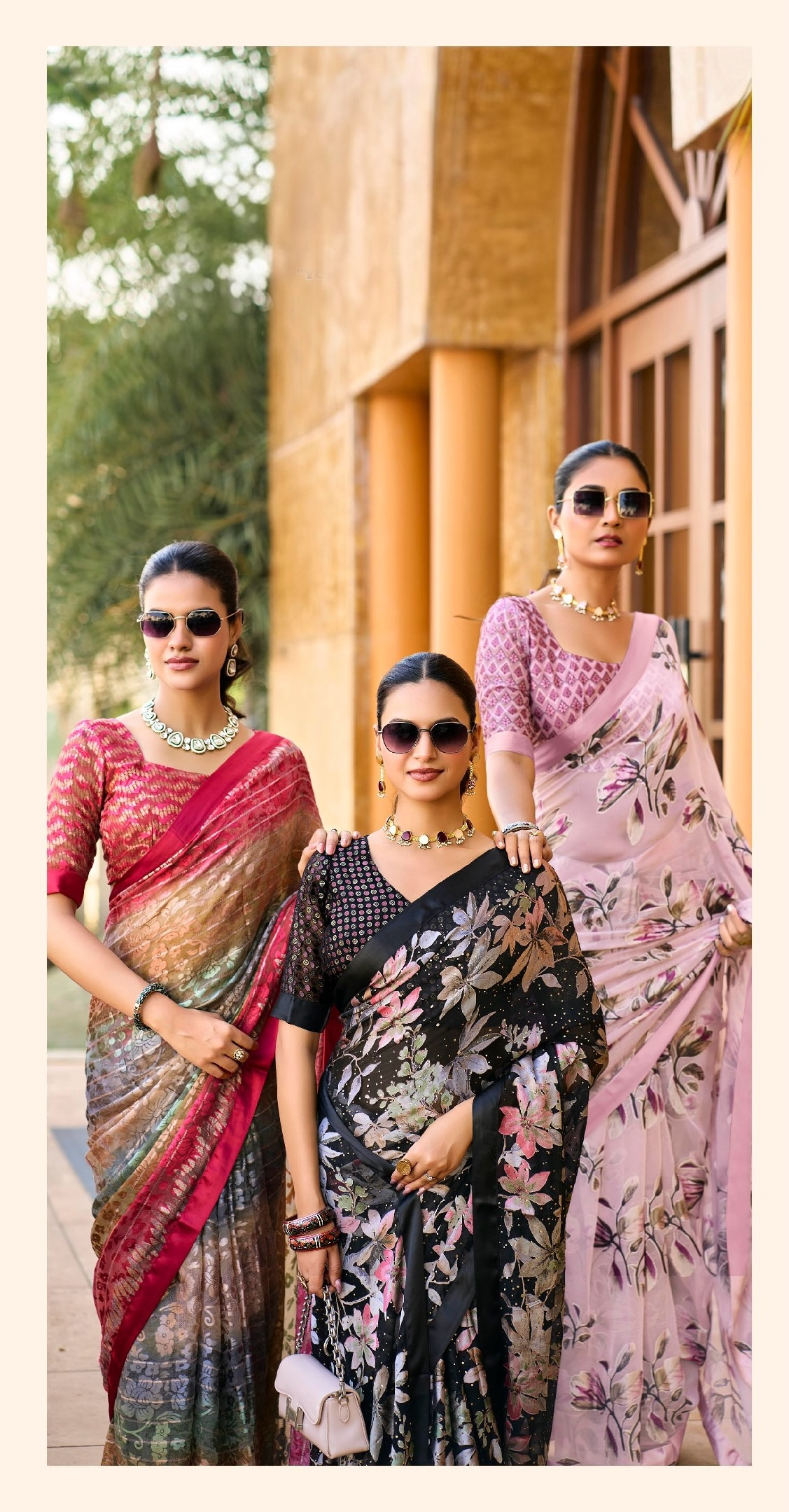 Multicolor Striped Floral Pure Brasso Saree with Contrast Maroon Border – Festive Party Wear Lightweight Saree with Matching Designer Blouse Piece