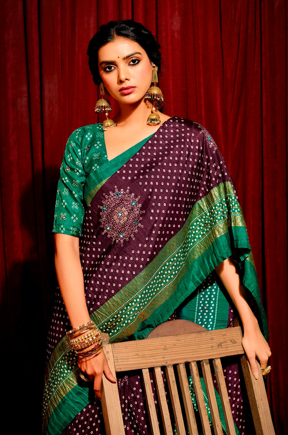 Falsa Blue and Sea Green Combination Pure Crush Patola Silk Designer Look Saree with Mirror and Zari Work