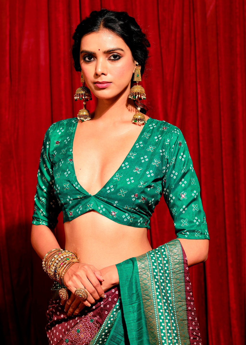 Falsa Blue and Sea Green Combination Pure Crush Patola Silk Designer Look Saree with Mirror and Zari Work