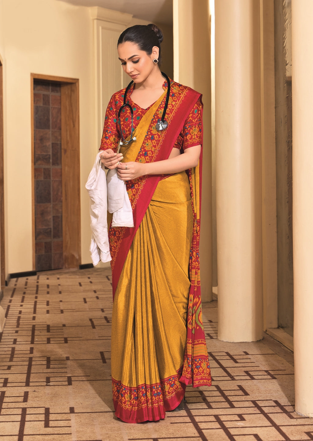 Real Madrid Gold Yellow with Red Border Design Women's Premium Italian Silk Small Butty