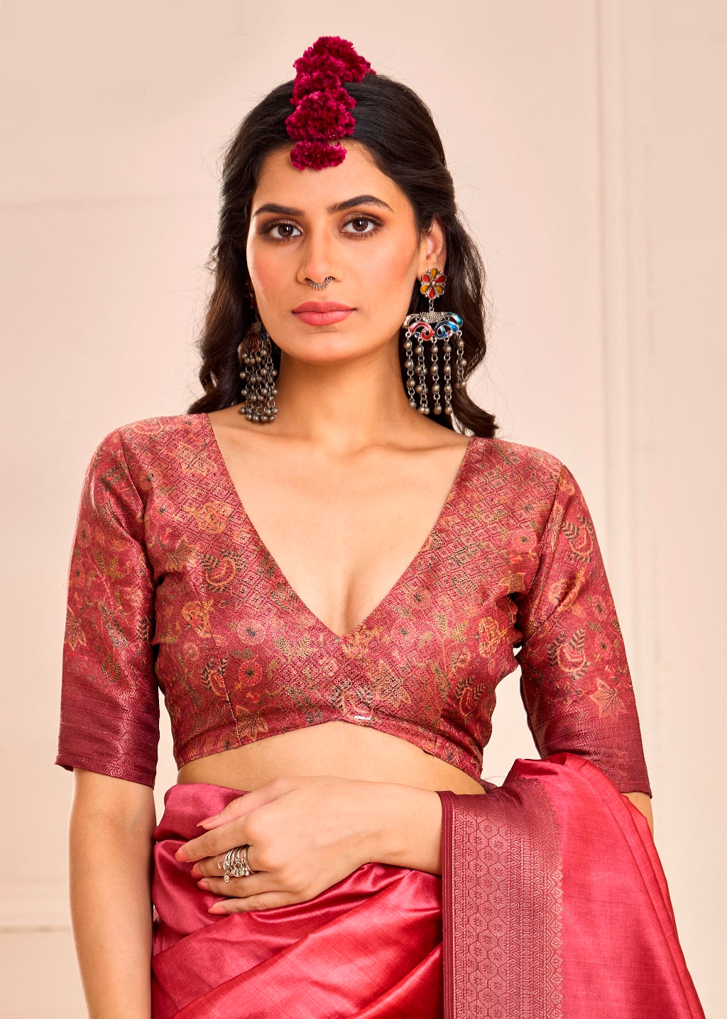 Pure Tusser Silk Fire Brick Red ShadedCombination with Weaving Zari Border Designer Look Saree
