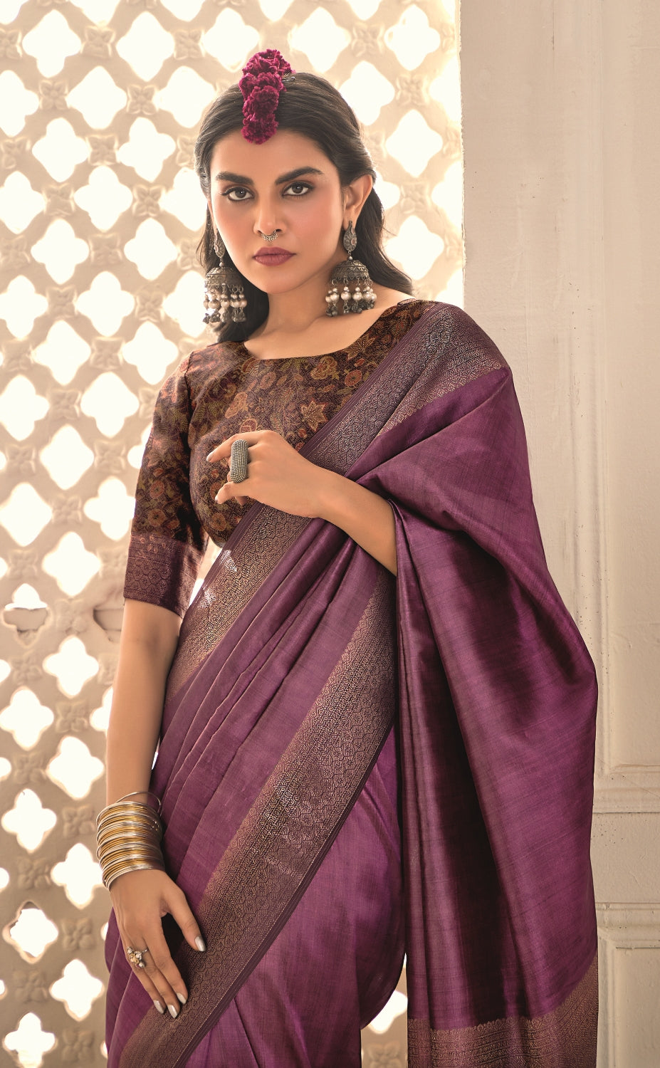 Pure Tusser Silk Indigo Blue Shaded Combination with Weaving Zari Border Designer Look Saree