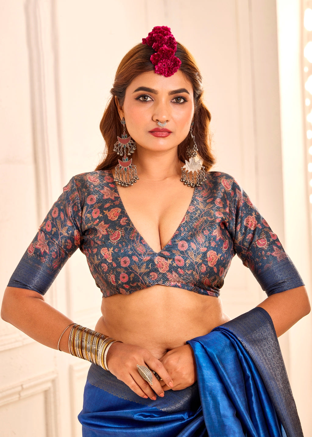 Pure Tusser Silk Royal Blue Shaded Combination with Weaving Zari Border Designer Look Saree