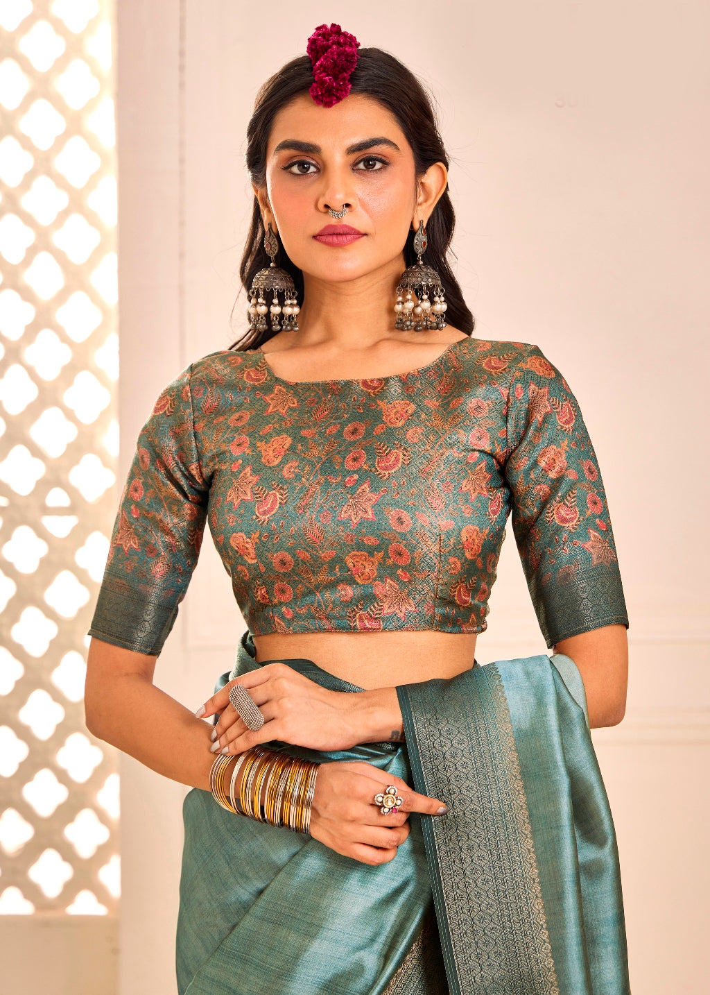 Pure Tusser Silk Metallica Gray Shaded Combination with Weaving Zari Border Designer Look Saree