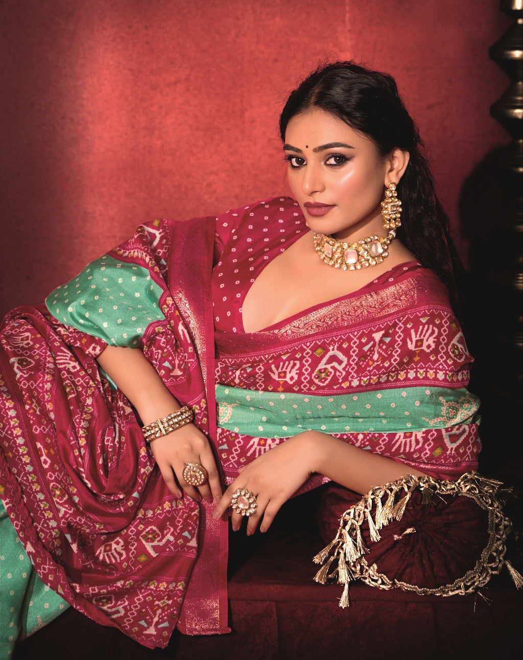 Pure Silk fabric with Exclusive Light Sea Green and Magenta Dual color Combination of Exclusive Bandhej print with Rich Look Jacquard Border Exclusive Look Saree