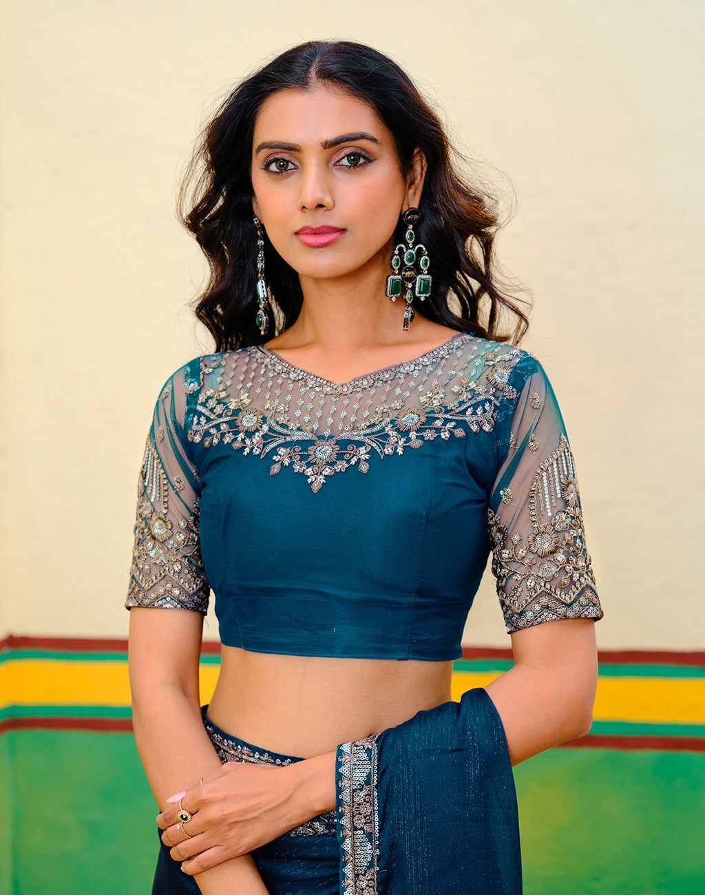 Navy Blue Girlish Look Saree with a Heavy Blouse and Heavy Border