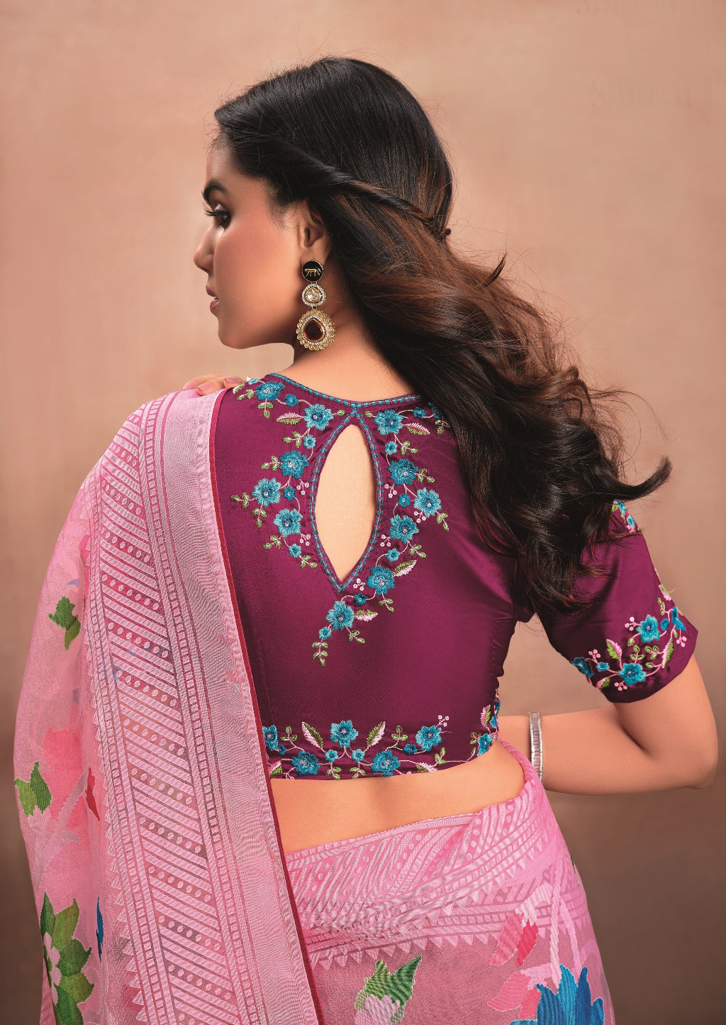 Pink Pure Organza Saree with Digital Floral Print and Designer Border