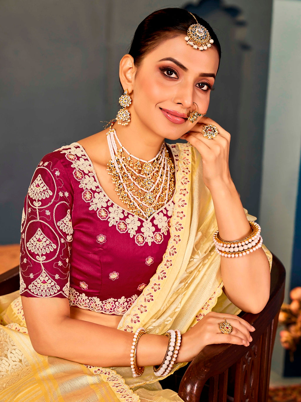 Mustard Yellow Pure Organza Saree with Digital Print and Heavy Embroidered Rani Pink Blouse