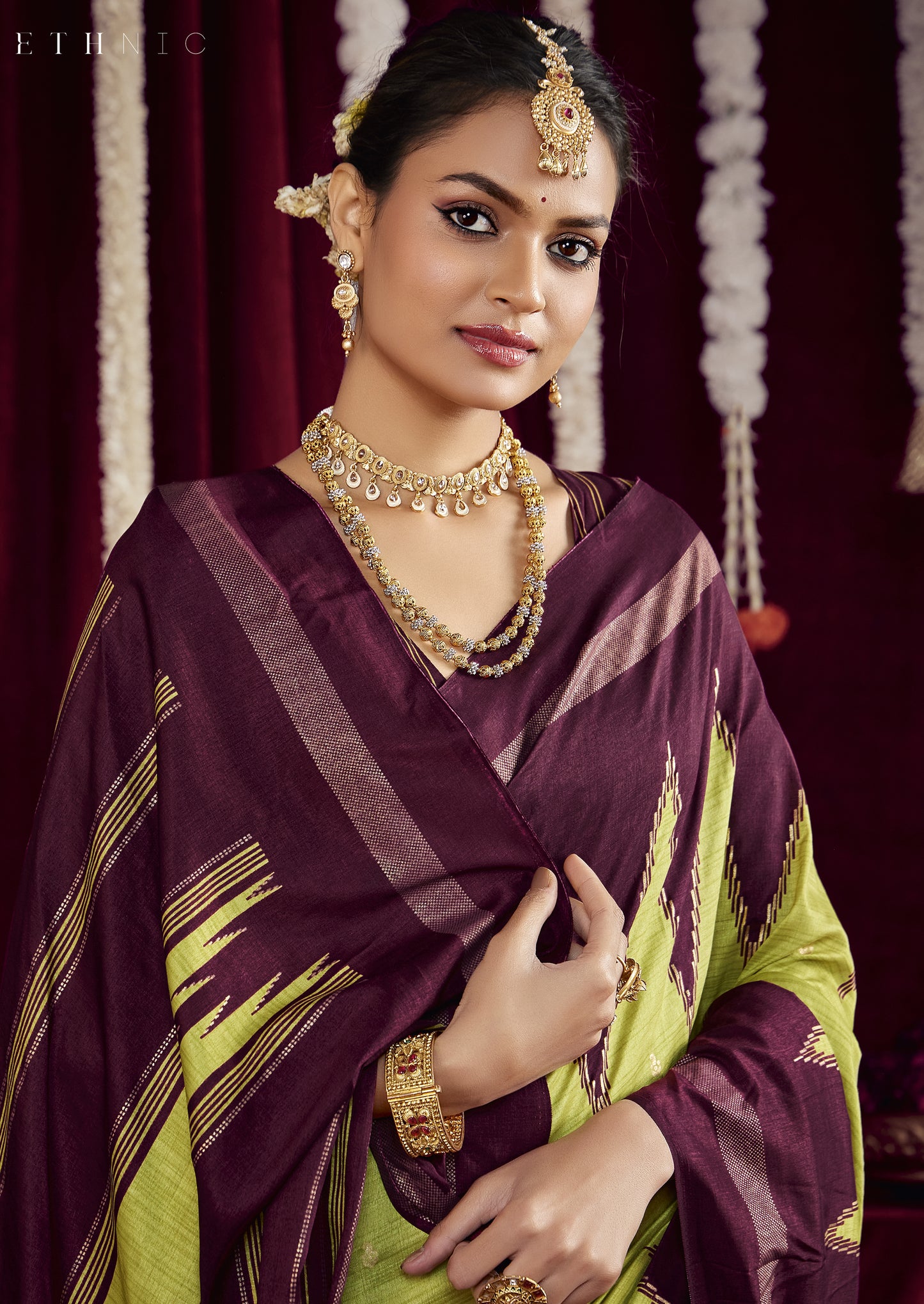 Pista Green and Light Purple Pure Silk Saree with Zigzag and Striped Patterns, Elegant border and Rich Festive Look
