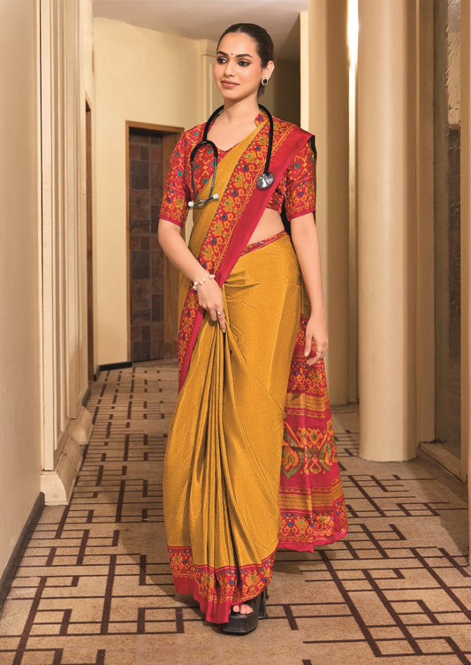 Real Madrid Gold Yellow with Red Border Design Women's Premium Italian Silk Small Butty