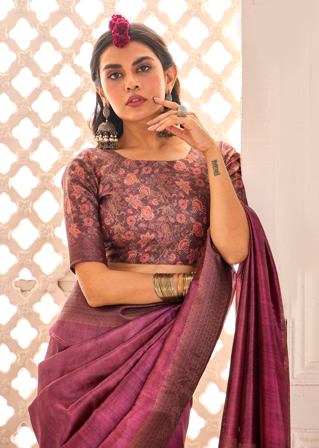 Pure Tusser Silk Indigo Blue Shaded Combination with Weaving Zari Border Designer Look Saree