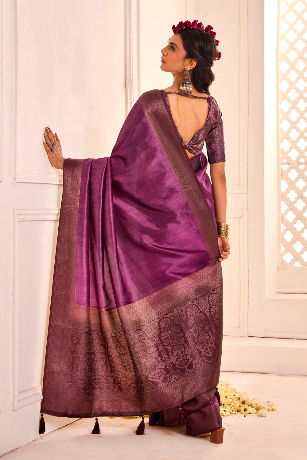 Pure Tusser Silk Indigo Blue Shaded Combination with Weaving Zari Border Designer Look Saree