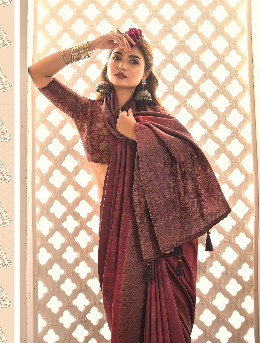 Pure Tusser Silk Dark Fade Magenta Shaded Combination with Weaving Zari Border Designer Look Saree