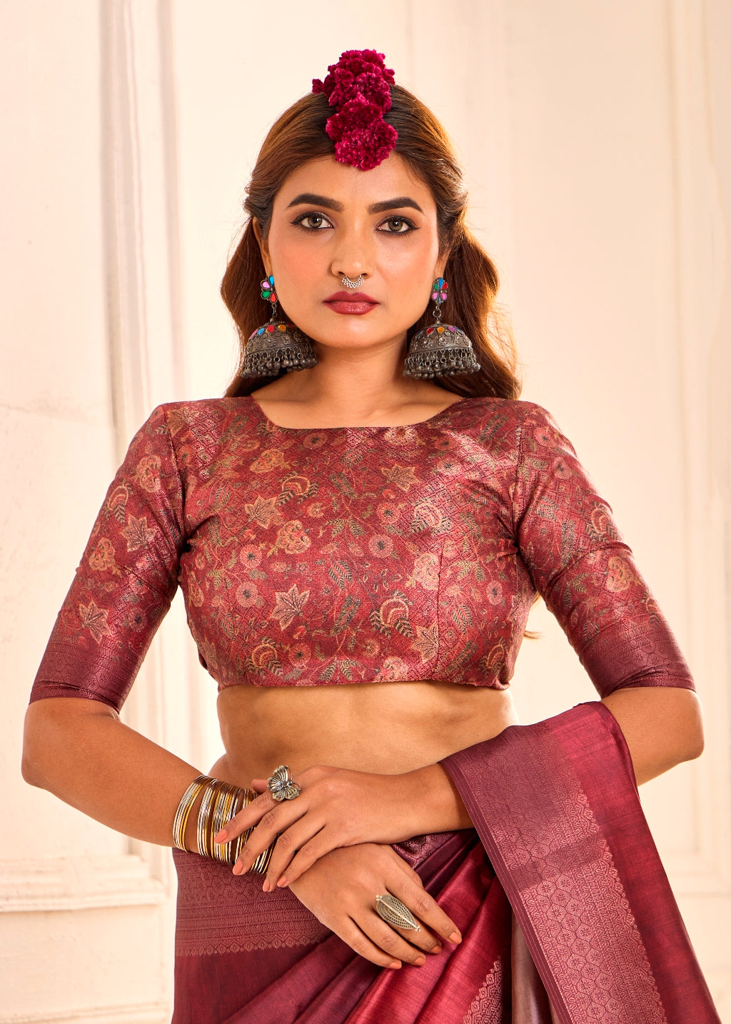 Pure Tusser Silk Dark Fade Magenta Shaded Combination with Weaving Zari Border Designer Look Saree