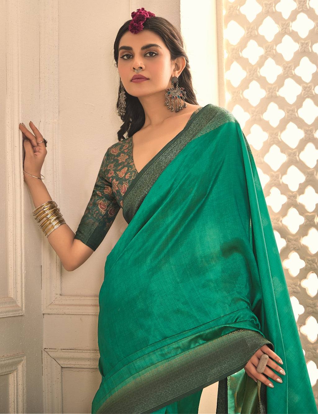 Pure Tusser Silk Mint Green Shaded Combination with Weaving Zari Border Designer Look Saree