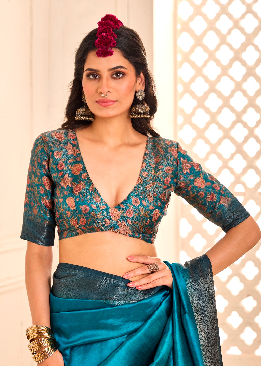 Pure Tusser Silk Dark Sky Shaded Combination with Weaving Zari Border Designer Look Saree