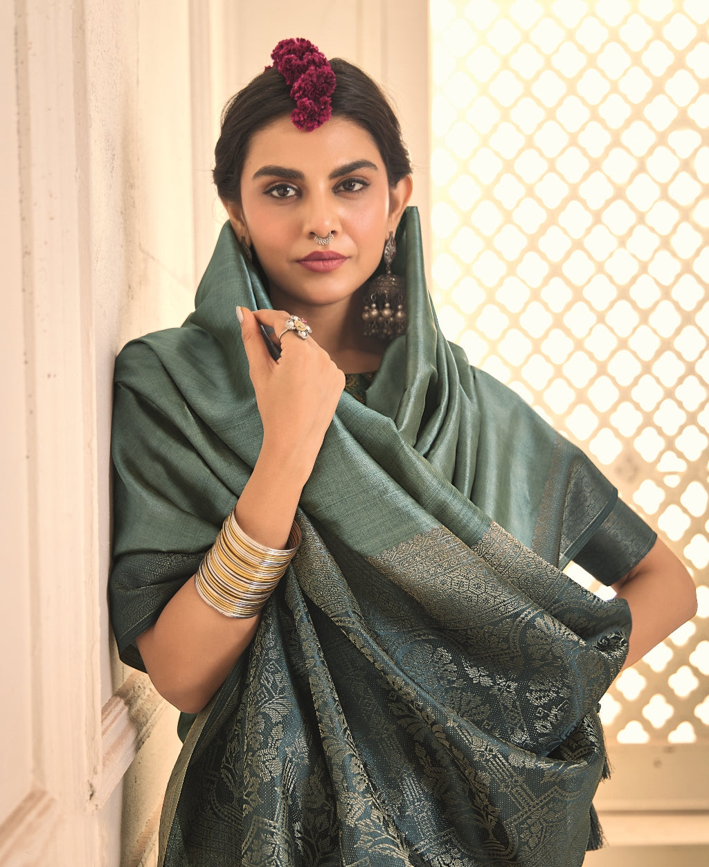 Pure Tusser Silk Metallica Gray Shaded Combination with Weaving Zari Border Designer Look Saree