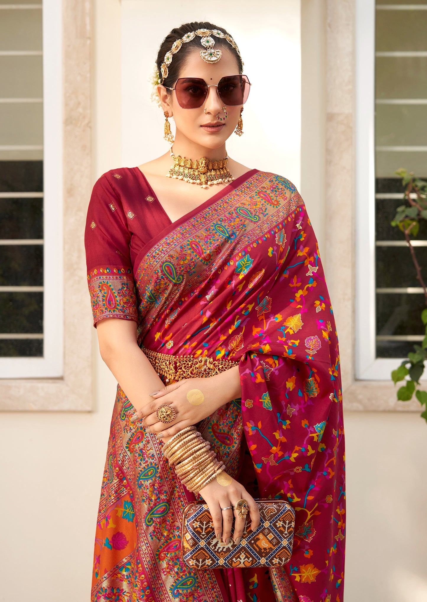 The Real Pashmina Silk fabric with Attractive All Over Print and Foil Touch with Keri Print & Grounded Tussels.